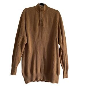 Berk London Half Button Luxury Cashmere Sweater Men’s Large made in Scotland-tan